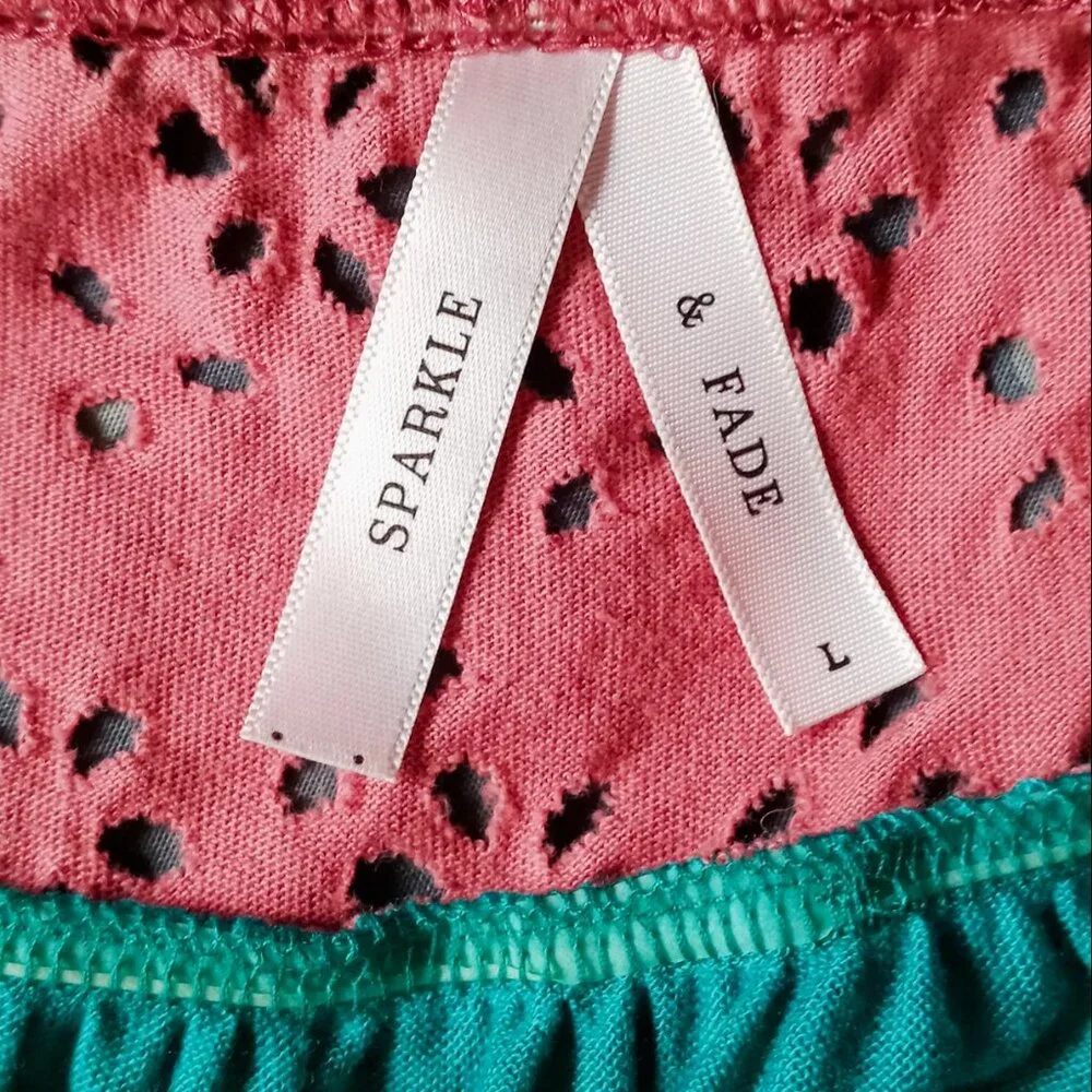 RARE Vintage Sparkle & Fade Turquoise/Pink Eyelet Crochet Women's Summer Top - Picture 5 of 12